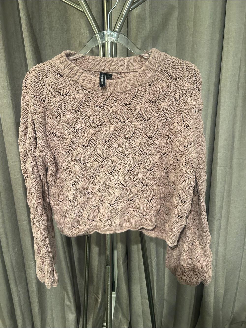moon & madison Dusty Mauve Open-Stitch Crewneck Sweater - Picture 2 of 6
